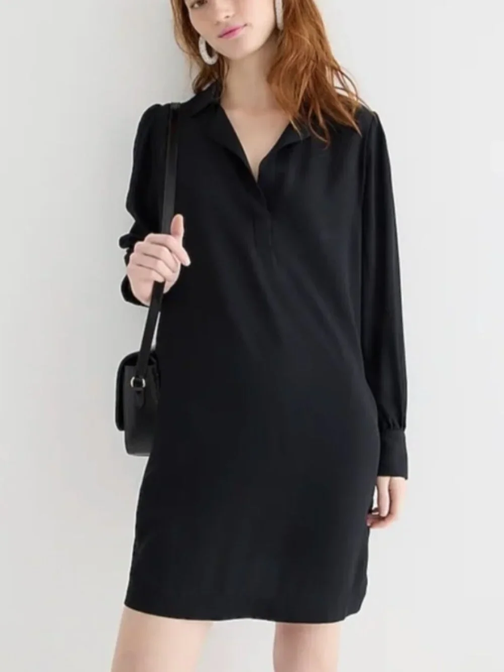 J. Crew Long Sleeve Shift Dress in Black Crepe Minimalist Workwear Women's M NWT
